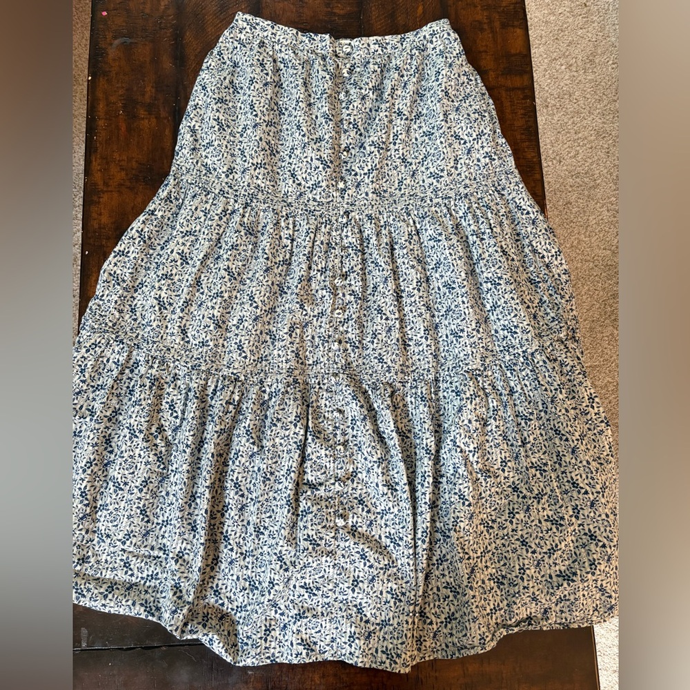 Madewell Blue and White Patterned Skirt